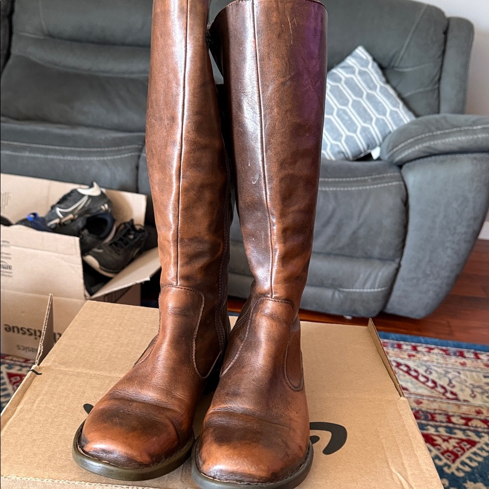 Women's Tall Brown Leather Riding Boots - Picture 2 of 3